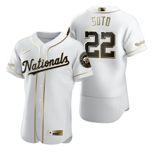 Men's Washington Nationals #22 Juan Soto White Golden Flex Base Stitched MLB Jersey